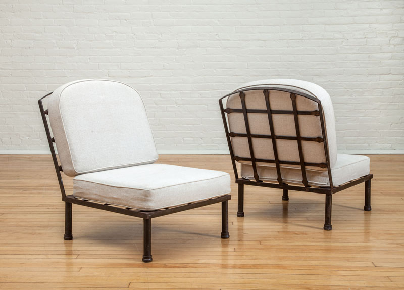 Appraisal: PAIR OF FRENCH LOOSE-CUSHION METAL LOUNGE CHAIRS x x in