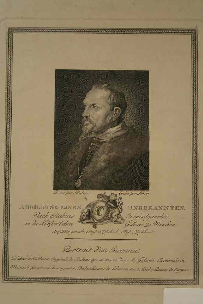 Appraisal: ENGRAVING - Portrait of unknown gentleman in fur collar with