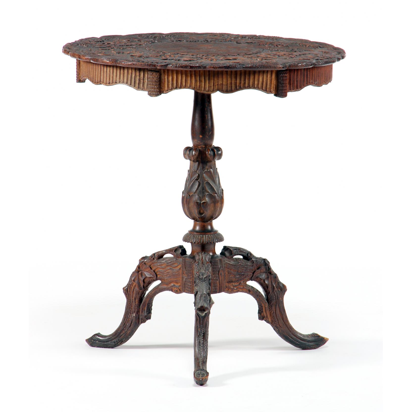 Appraisal: Black Forest Carved Parlor Table late th century walnut circular