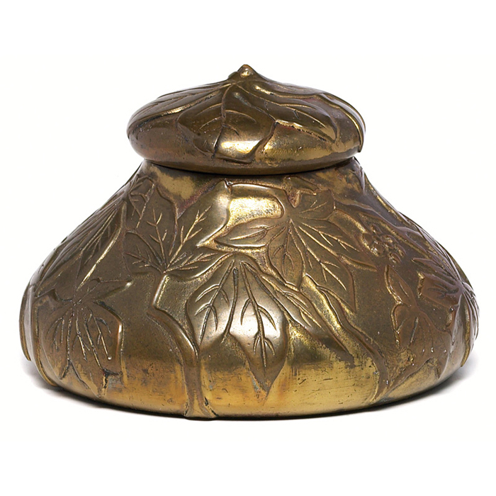 Appraisal: Marshall Fields inkwell bronzed metal with embossed hops and leaves