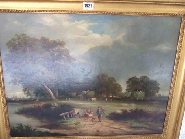 Appraisal: English School mid th century Haymakers in a landscape oil