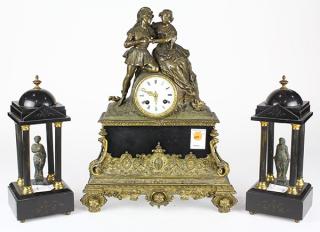 Appraisal: lot of Louis XV style figural mantle clock and garniture