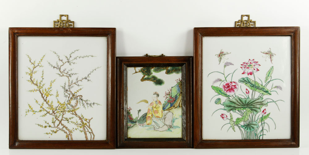 Appraisal: - Three Antique Porcelain Plaques Three antique porcelain plaques one