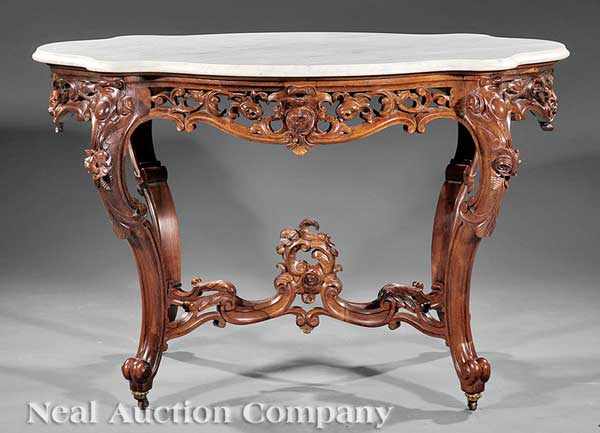 Appraisal: An American Rococo Carved Rosewood Center Table c New York