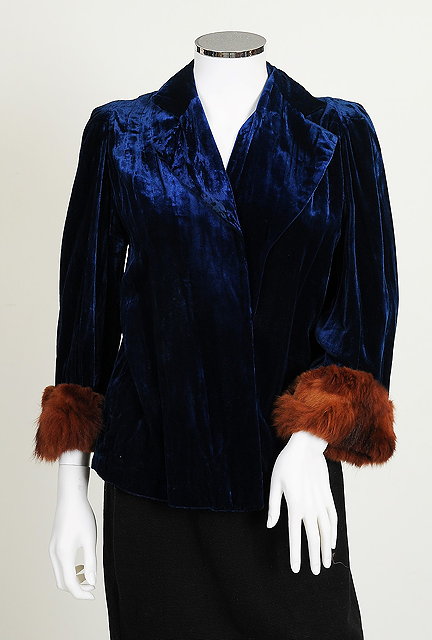 Appraisal: A s s navy blue velvet jacket with brown fur