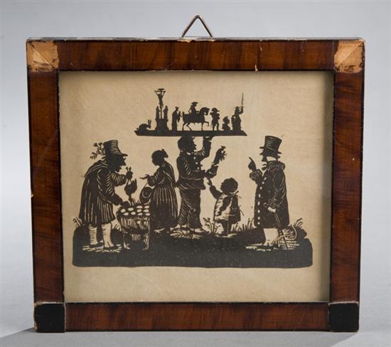 Appraisal: Framed silhouette of a figural grouping nd half th century