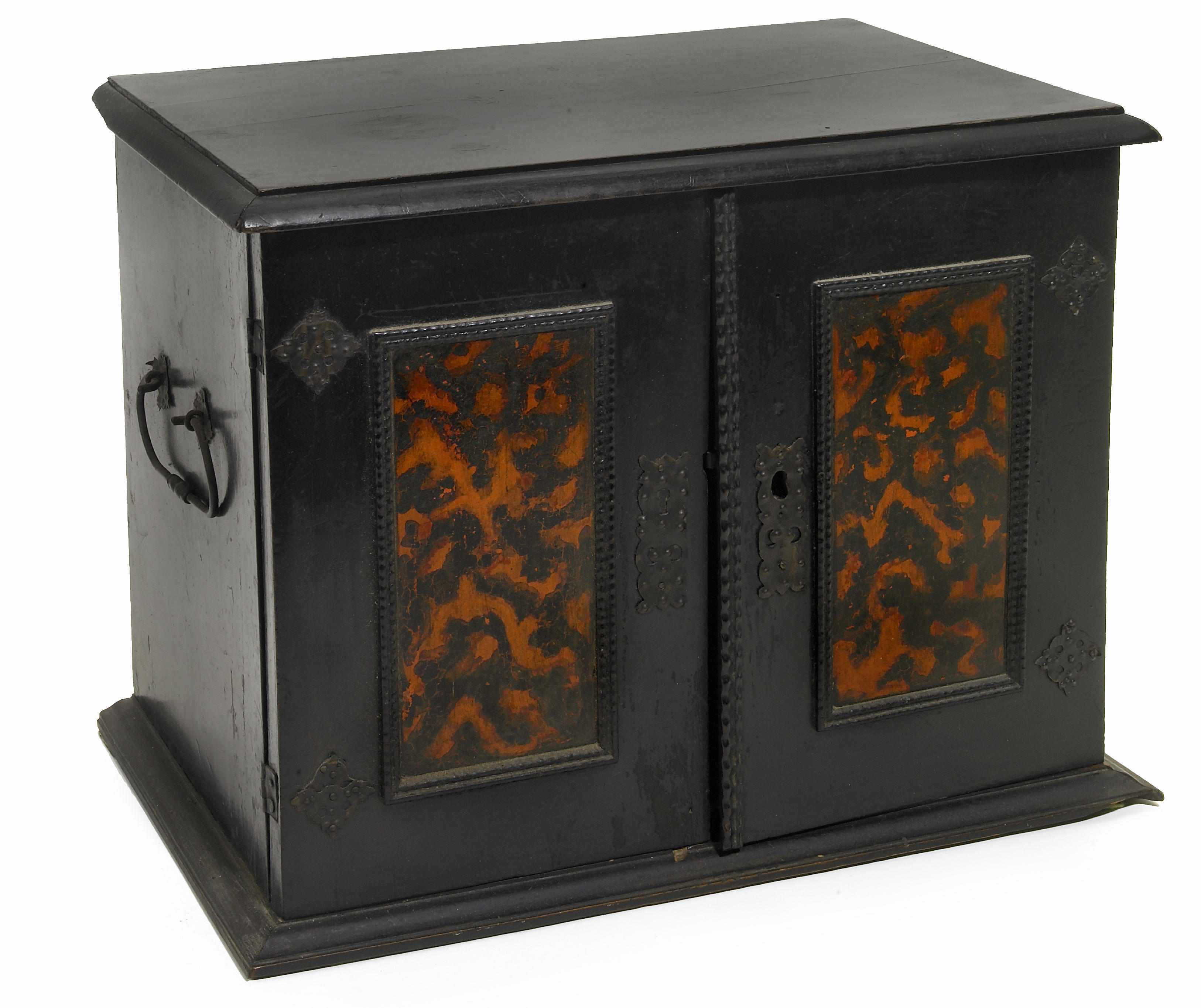 Appraisal: A Flemish Baroque style faux tortoiseshell and ebonized table cabinet