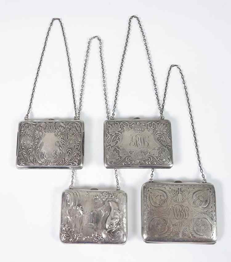 Appraisal: PIECE ART NOUVEAU STERLING CHANGE PURSES To include Blackinton scarab