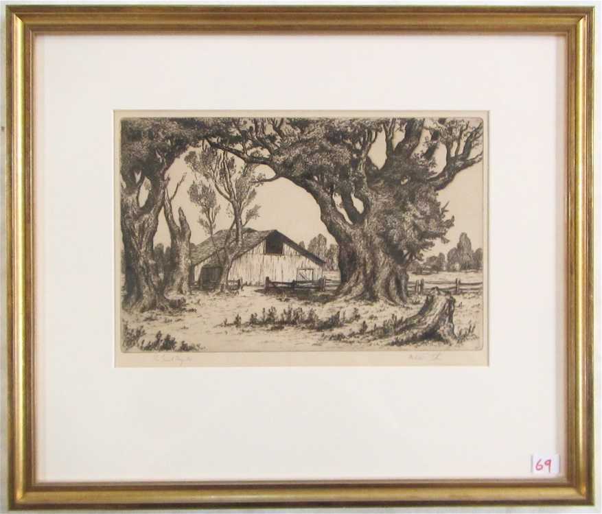 Appraisal: MELVILLE T WIRE ETCHING Oregon - The Giant Myrtle landscape