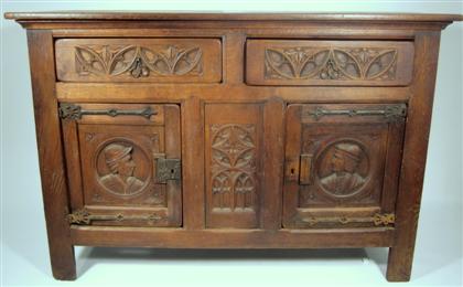 Appraisal: French provincial Gothic revival oak buffet th century