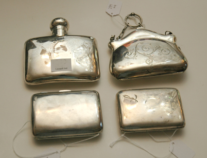 Appraisal: TWO STERLING SILVER CIGARETTE CASES A HIP FLASK AND A