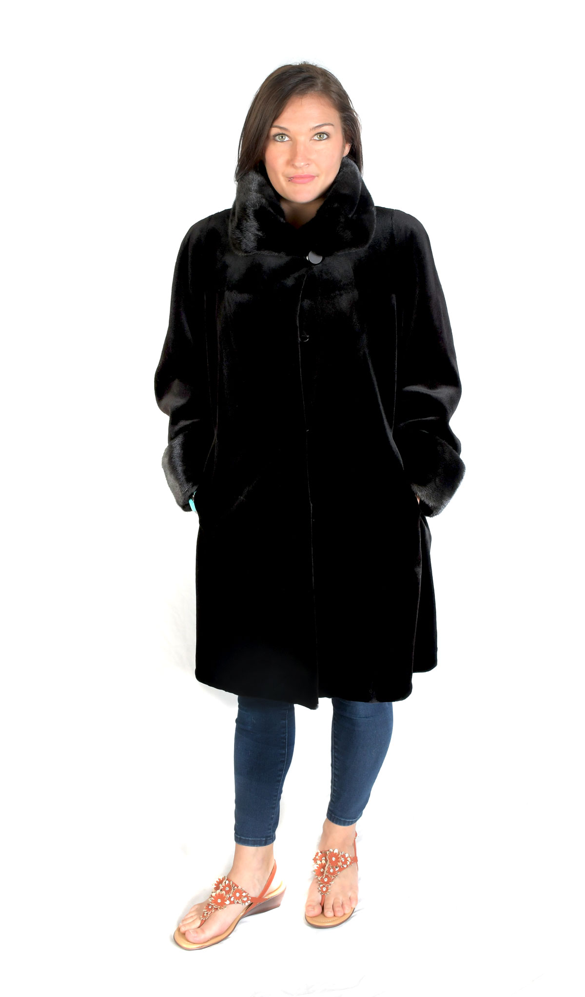 Appraisal: FULL LENGTH BLACK SHEARED BEAVER COAT WITH BLACK MINK TRIM