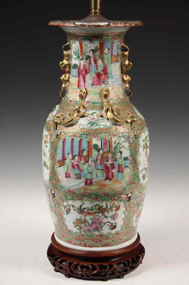 Appraisal: VASE LAMP - th c Chinese Rose Manadin Export Vase