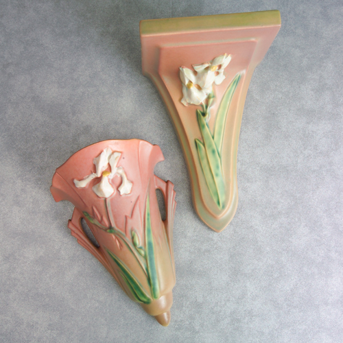 Appraisal: Two ROSEVILLE pink Iris pieces a wall shelf and a