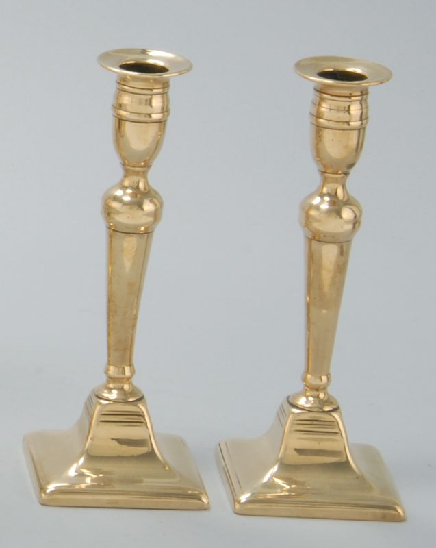 Appraisal: PAIR OF EARLY FEDERAL BELL METAL PUSH-UP CANDLESTICKS Circa With