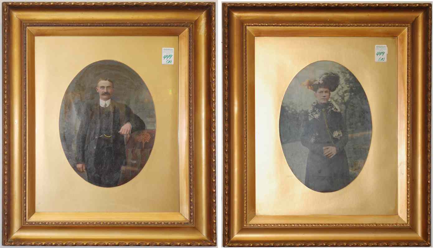 Appraisal: PAIR VICTORIAN TINTED COLOR PHOTOGRAPHS depicting man and woman in