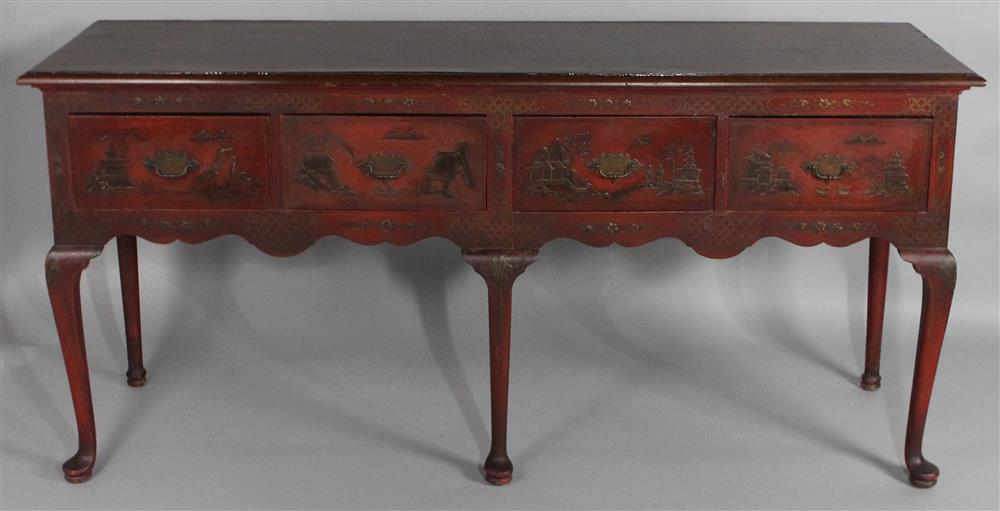 Appraisal: GEORGIAN CHINOISERIE DECORATED WELSH DRESSER BASE having a red ground