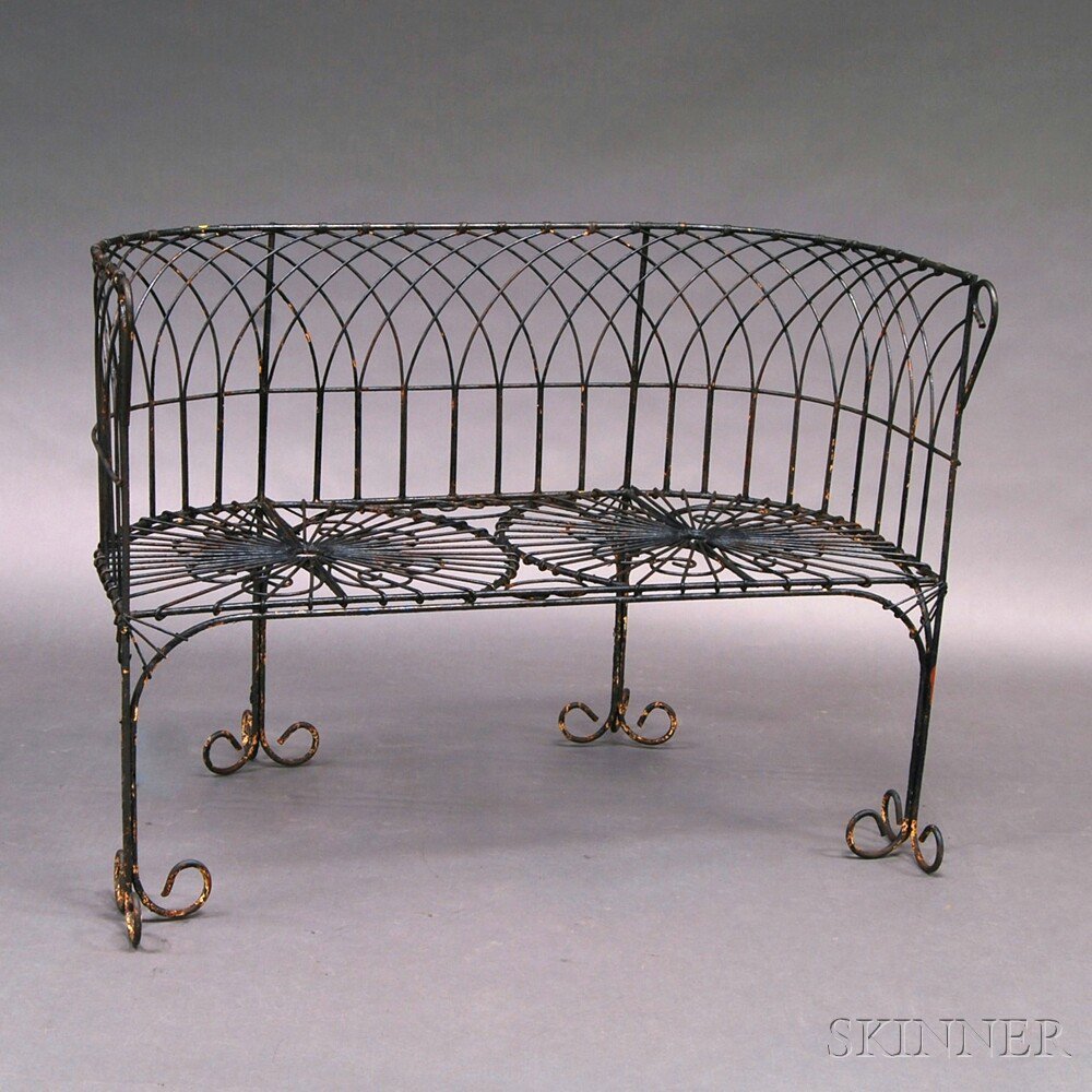 Appraisal: Wrought Iron Settee th century the back with wirework gothic