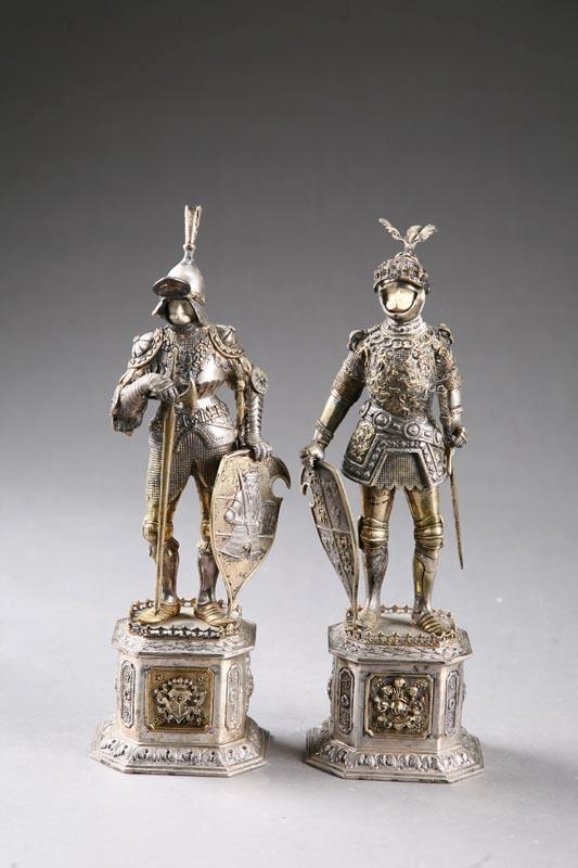 Appraisal: PAIR OF SILVER PLATE KNIGHT FIGURES European th century Silver