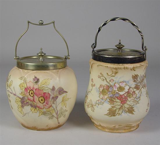 Appraisal: Two Royal Bonn German Biscuit Jars Circa With silverplate rims