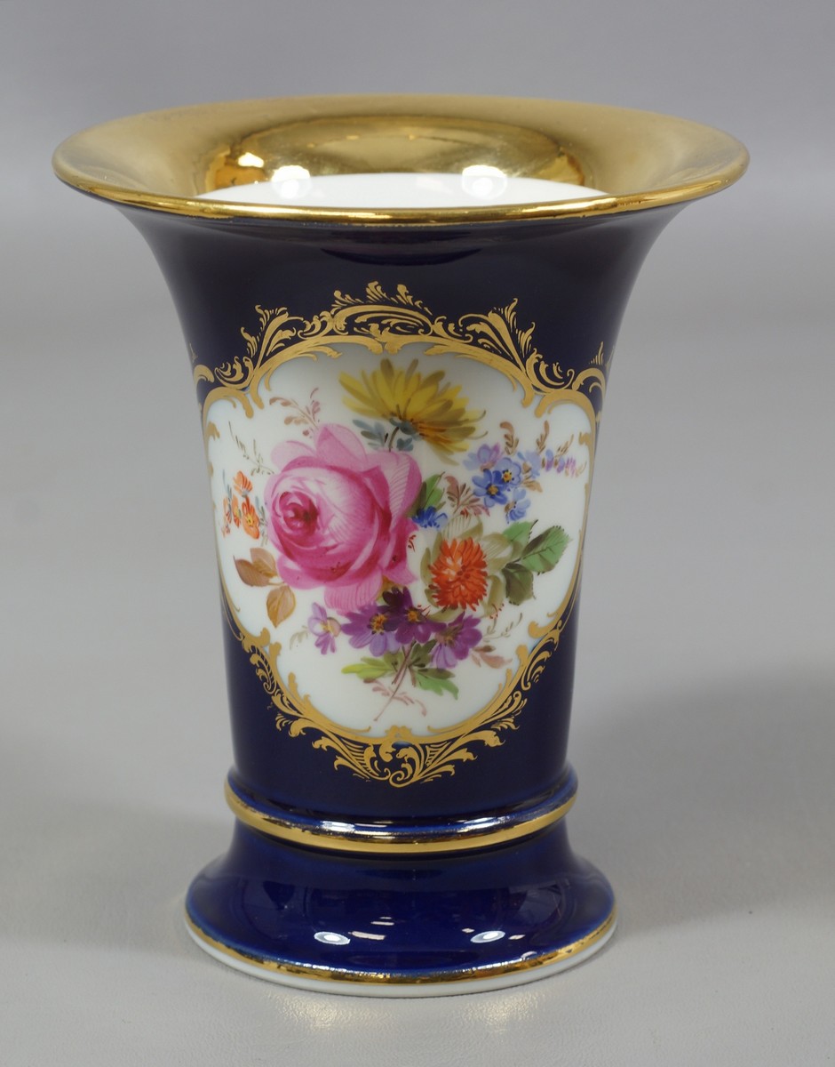 Appraisal: Meissen Dark Blue and Floral Painted Porcelain Vase chip to