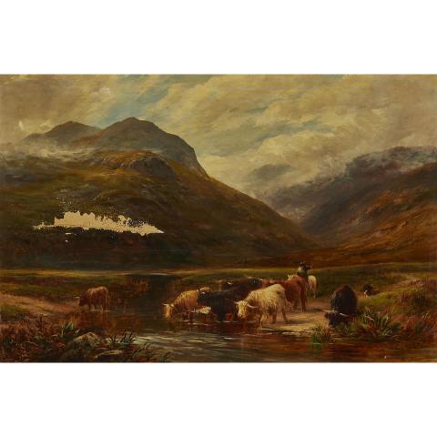 Appraisal: George Turner - HIGHLAND CATTLE CROSSING THE FORD British Oil