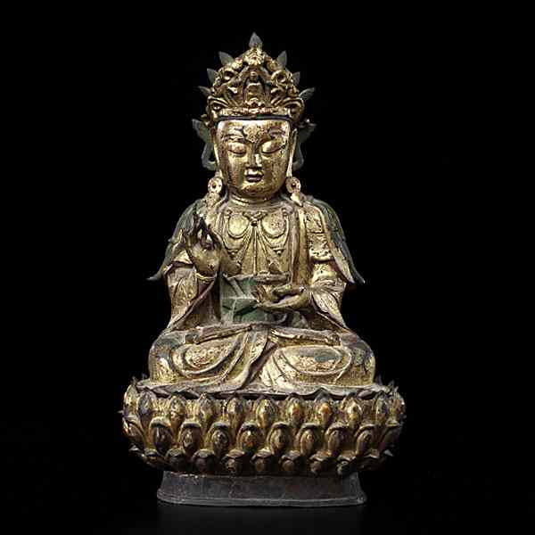 Appraisal: Ming Period Bronze Guanyin Chinese Ming Period A gilt and