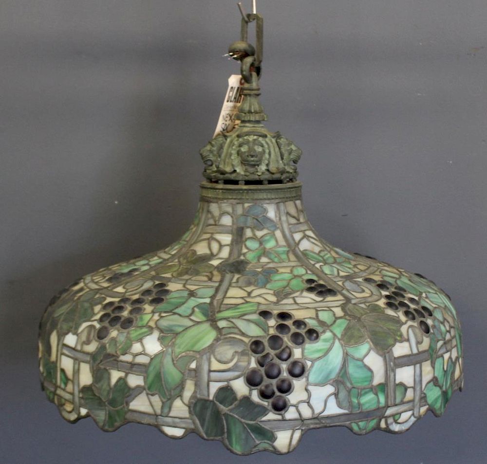 Appraisal: Large and Impressive Tiffany Style Leaded Glass Hanging Chandelier Great