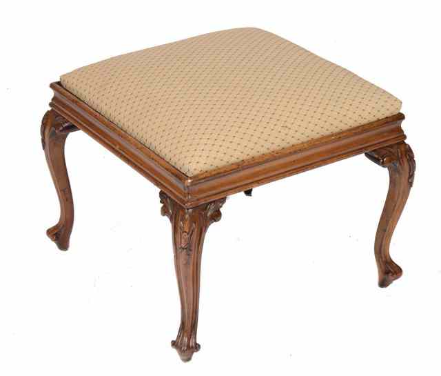 Appraisal: A VICTORIAN WALNUT SQUARE DRESSING STOOL with drop in seat