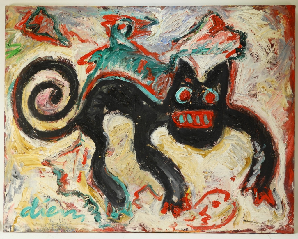 Appraisal: PETER DIEM A C ABSTRACT EXPRESSIONIST CAT PAINTING Germany United