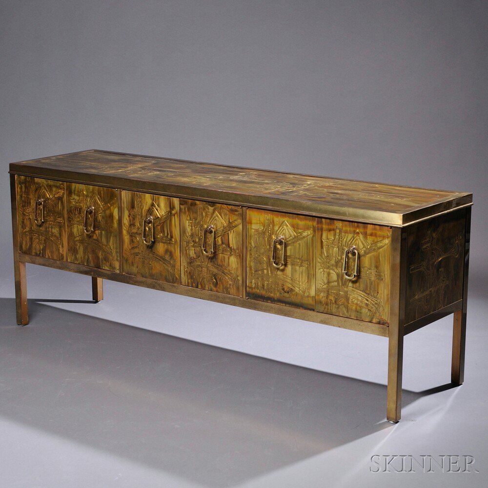 Appraisal: Bernard Rohne Mastercraft Credenza Brass United States c Credenza with