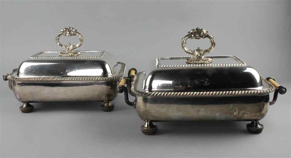 Appraisal: PAIR OF PLATED RECTANGULAR ENTREE DISHES of rectangular shape with