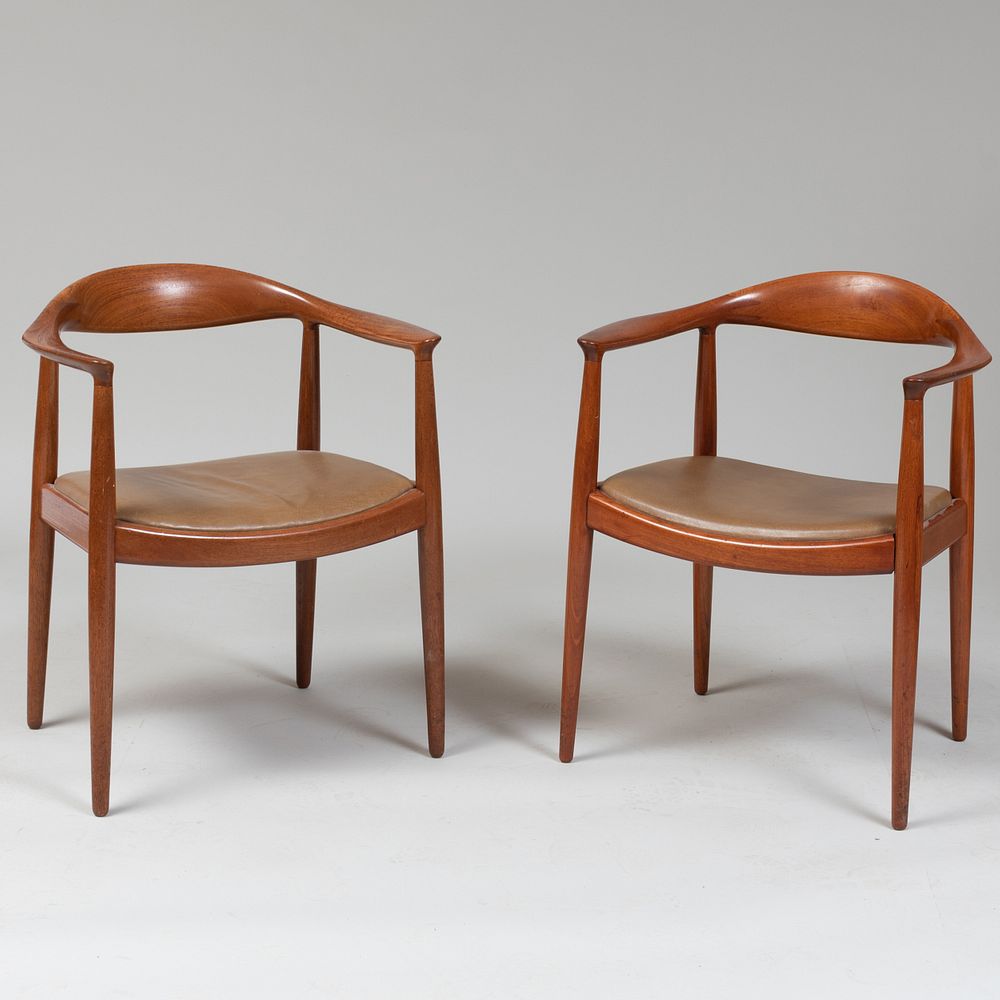 Appraisal: Pair of Hans Wegner for Knoll Teak and Leather JH