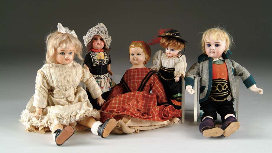 Appraisal: LOT OF ANTIQUE DOLLS Lot consists of two bisque head