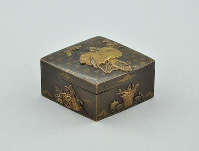 Appraisal: A Japanese Parcel Gilt Metal Box Diamond shape with applied