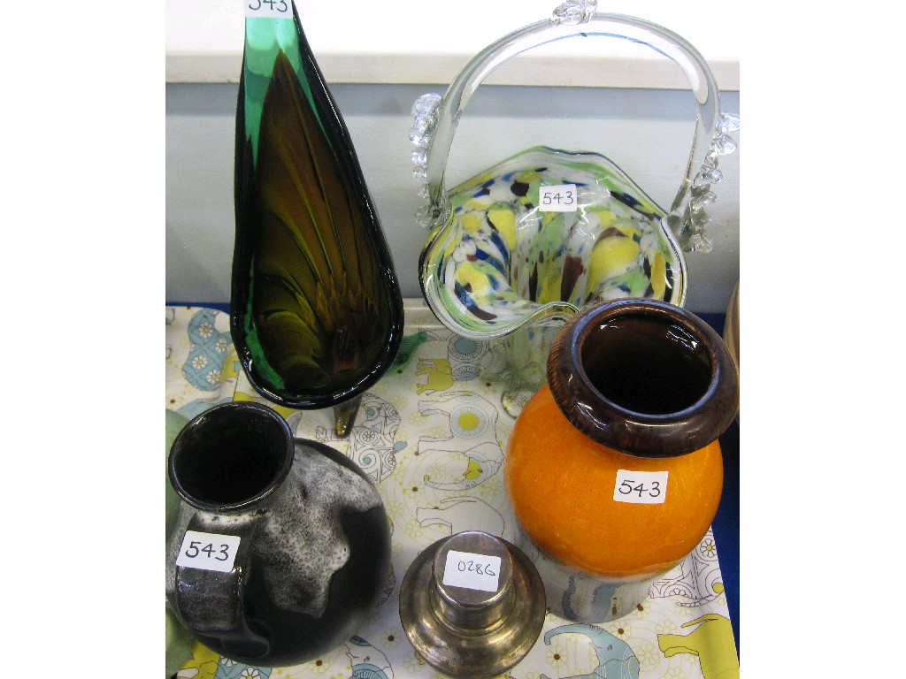 Appraisal: EP cocktail shaker two art glass vases and two German