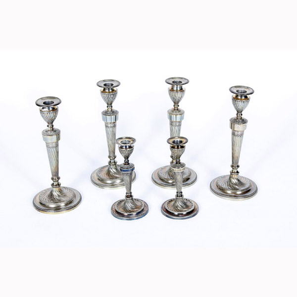 Appraisal: Six English Victorian sterling and silver candlesticks Hawksworth Eyre Sheffield