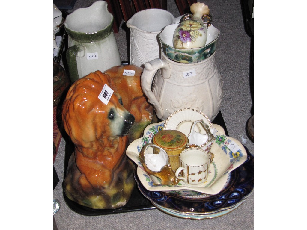 Appraisal: Pottery lion Victorian pottery jugs dishes plates etc