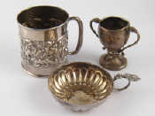 Appraisal: A mixed lot comprising a silver wine taster Birmingham a