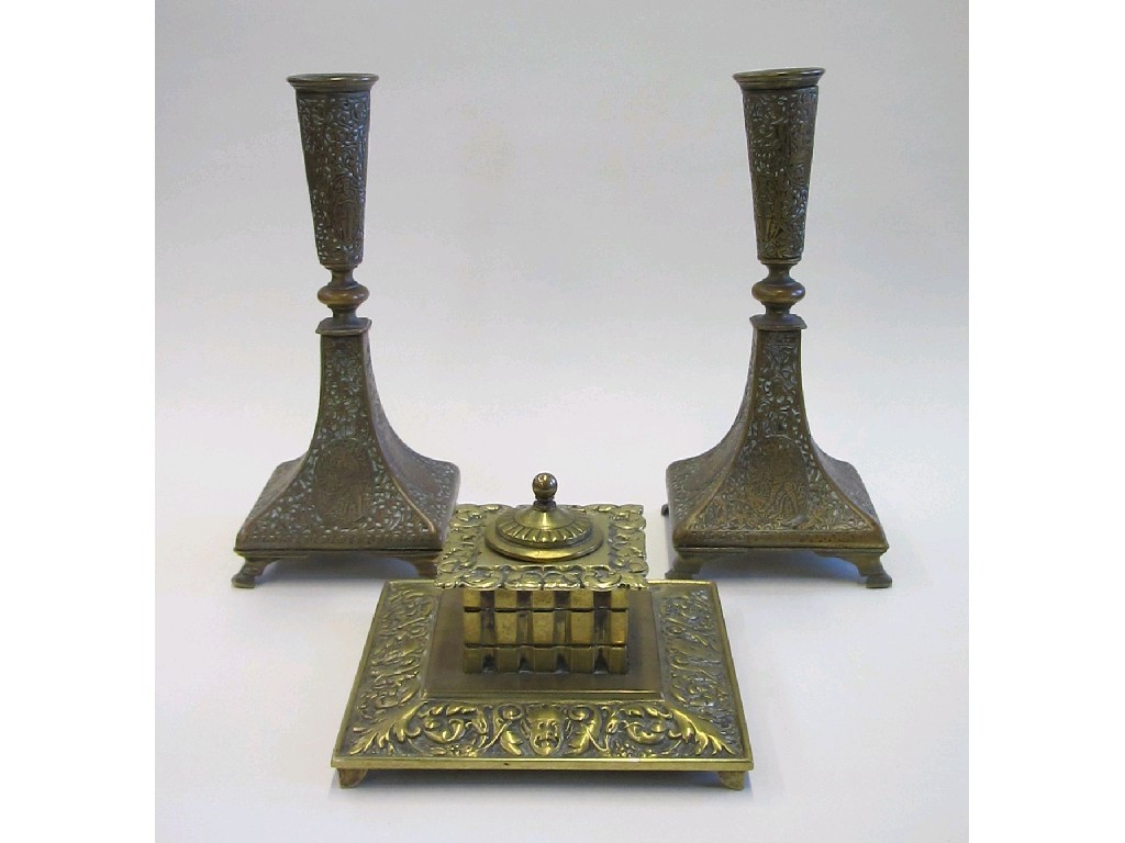 Appraisal: Pair of continental brass candl