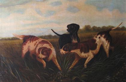 Appraisal: FOLLOWER OF A F TAIT th century THREE HUNTING DOGS