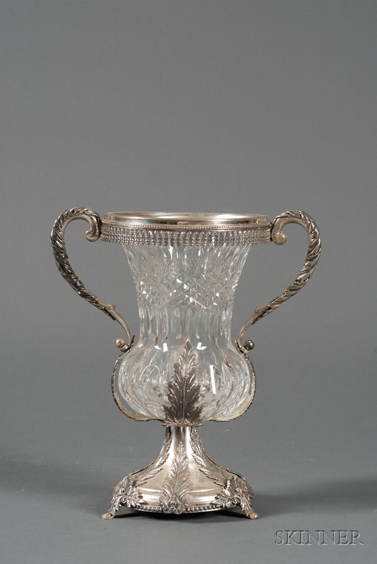 Appraisal: Colorless Cut Glass and Silver Plate Mounted Classical Revival Campagna