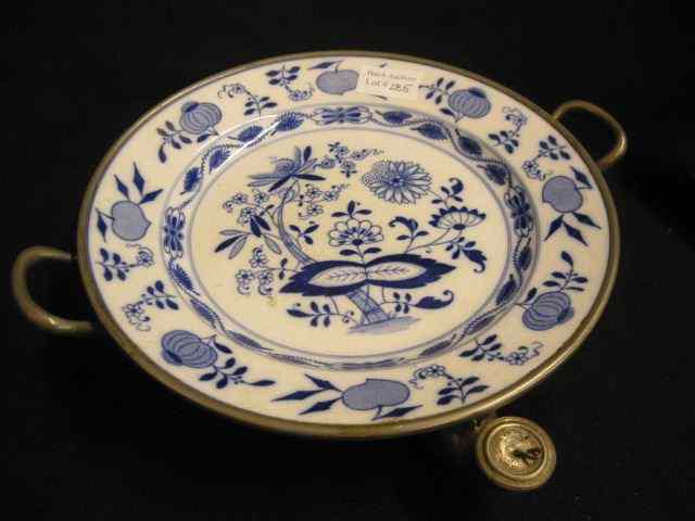 Appraisal: Victorian Feeding Dish With Warmer blue onion pattern ironstone ''