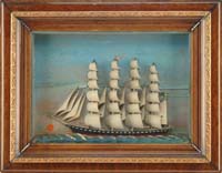 Appraisal: ANTIQUE FRAMED SHIP DIORAMA The four mast tall ship flying