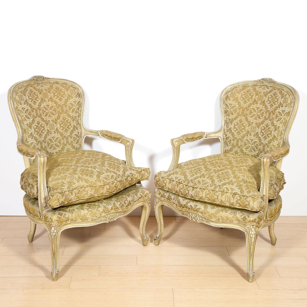 Appraisal: Pair of Louis XV Style Carved and Painted Fauteuils th