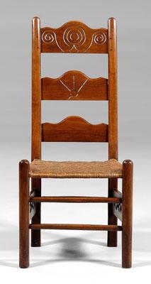 Appraisal: Virginia walnut side chair three-slat back top two slats with