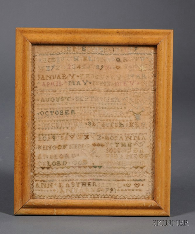 Appraisal: Framed British Cross-stitch Sampler dated signed by Ann Last depicting