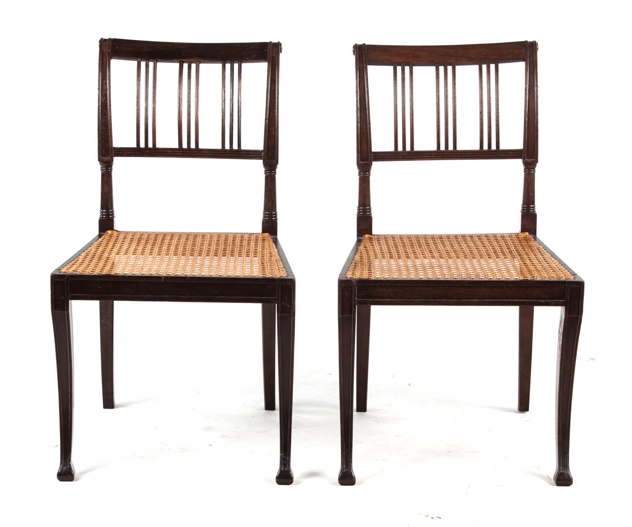 Appraisal: Four Regency mahogany caned seat side chairs circa reeded vertical