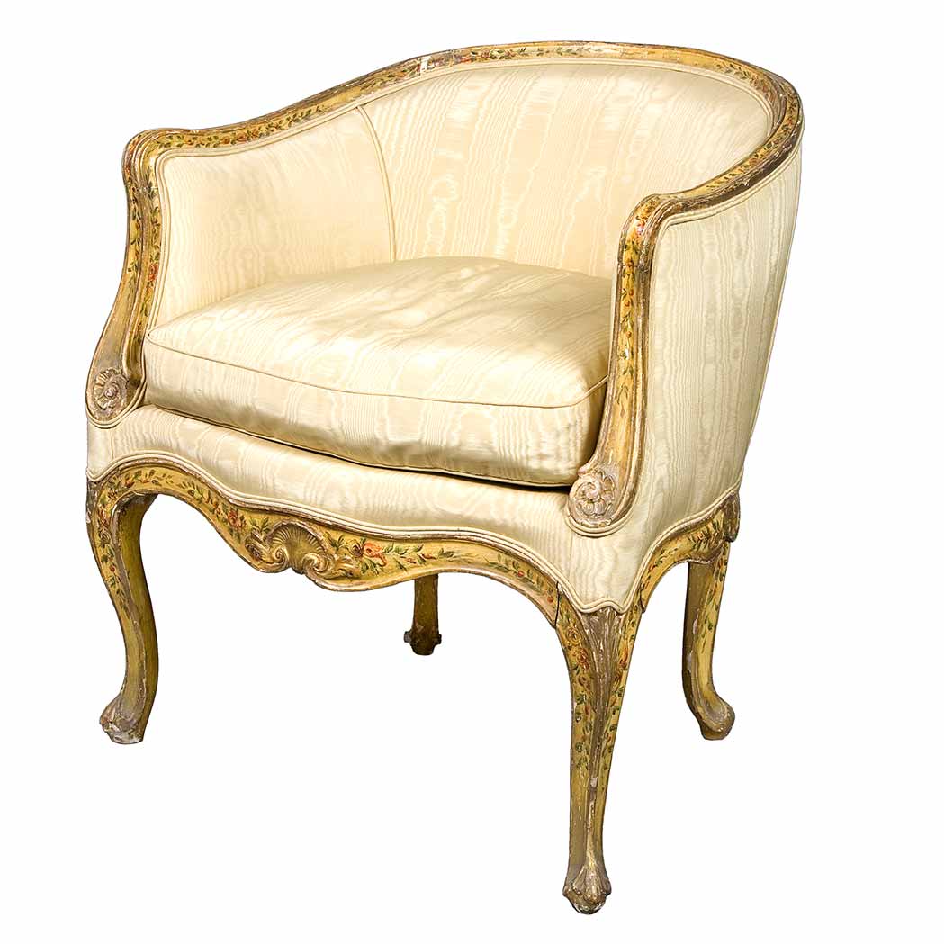 Appraisal: Louis XV Style Painted Bergere With a rounded back above