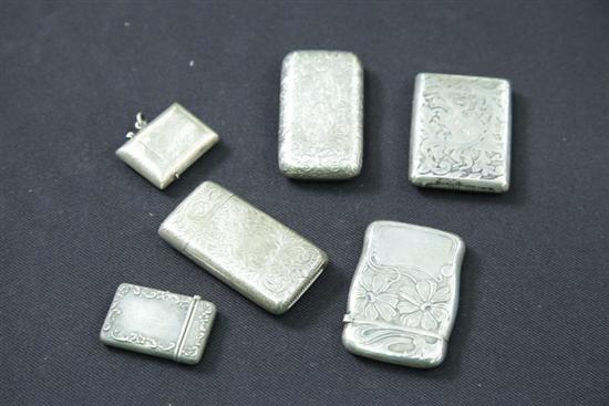 Appraisal: SIX STERLING SILVER MATCH SAFES All with embossed or incised